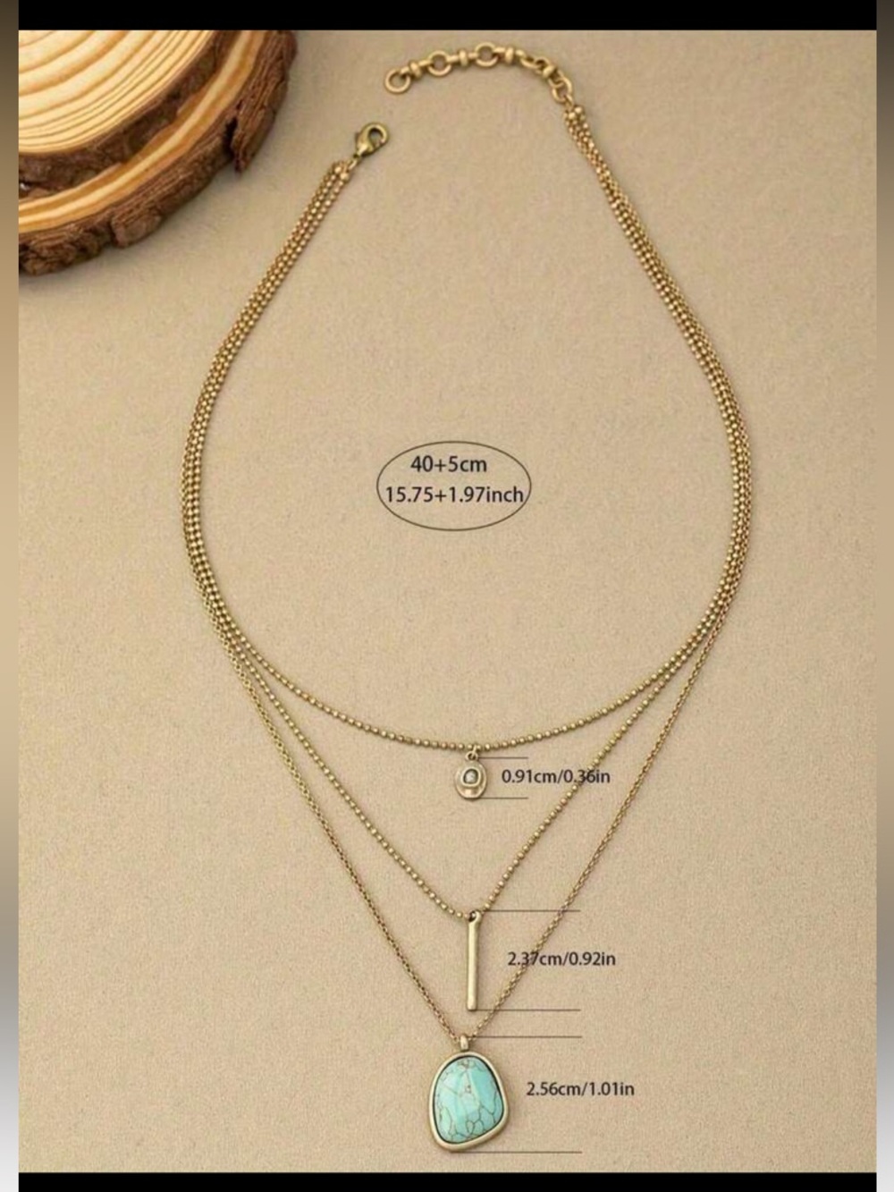 Gold and Turquoise Layered Necklace Set R182 - Picture 2 of 4
